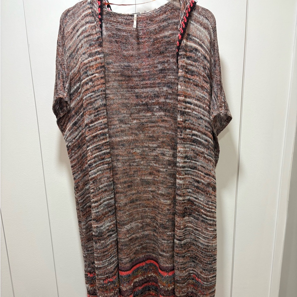 FREE PEOPLE Jungle Heat Fringe Long Cardigan Sweater Boho Chic Size Medium